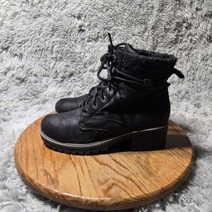 BOC Born Concept Women Sz 7.5 Combat Boot Arklow Black Lace Up Block Heel Zip Up